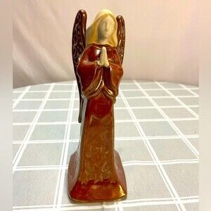 Guardian Angel Praying Copper Brown Glaze Ceramic Pottery Garden Gift Decor